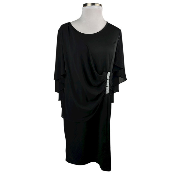 Hanna Nikole Black Chiffon Dress Rhinestone Drape Cape Overlay Formal Size 18w - Picture 10 of 14